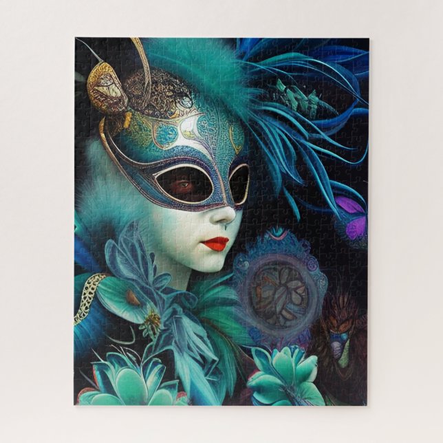 Madame Masquerade Teal Jigsaw Puzzle (Vertical)