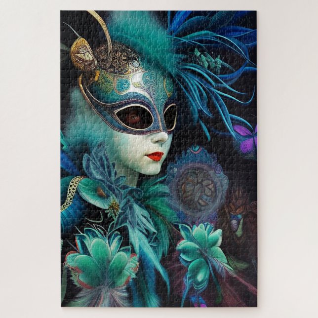 Madame Masquerade Teal  Jigsaw Puzzle (Vertical)