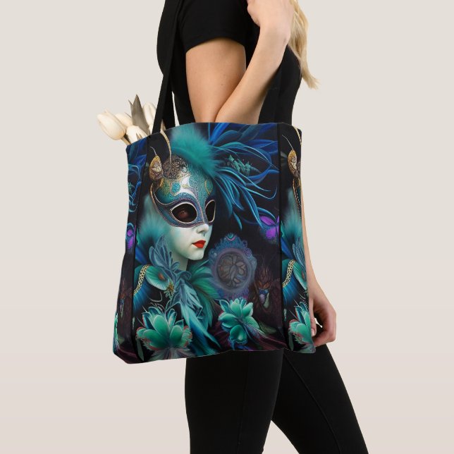 Madame Masquerade Teal  Tote Bag (Close Up)