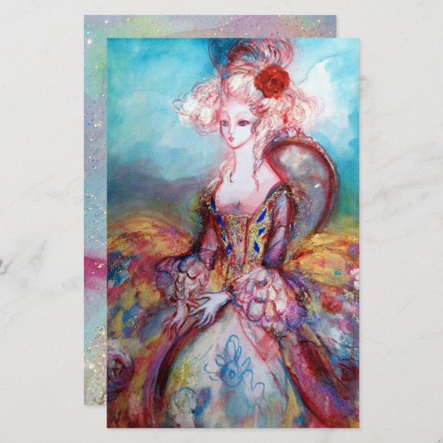 MADAME POMPADOUR Beauty Fashion Pink Blue Stationery (Front/Back)