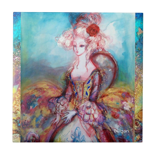 MADAME POMPADOUR gold blue pink Ceramic Tile (Front)