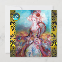 MADAME POMPADOUR YELLOW BLACK DAMASK MONOGRAM