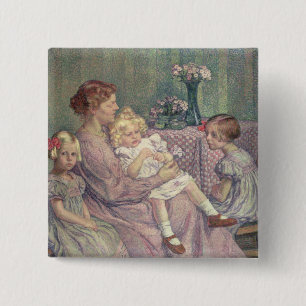 Madame van de Velde and her Children, 1903 15 Cm Square Badge
