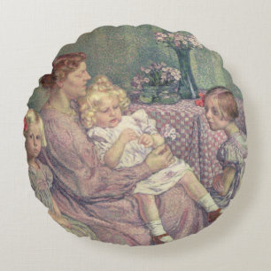 Madame van de Velde and her Children, 1903 Round Cushion