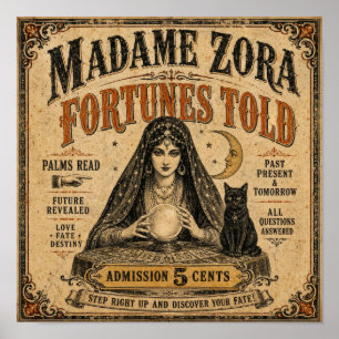 Madame Zora Fortune Teller Vintage Poster