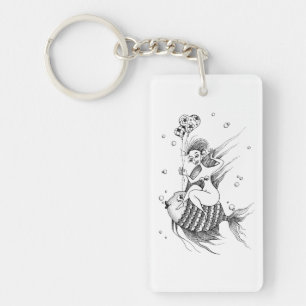 Mädchen auf einem Fischrücken Key Ring