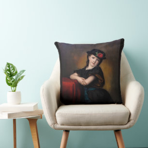 Mädchenporträt by Samuel Baruch Ludwig Halle Cushion