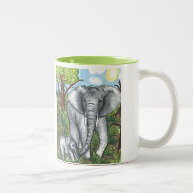 Maddie's Elephants Mug 11oz (White/Green) (Right)