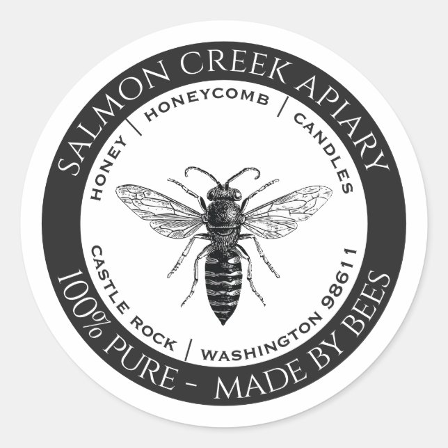Made By Bees Queen Bee Apiary Products Logo Classi Classic Round Sticker (Front)