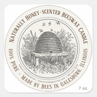 Made by Bees State Name Beeswax Candle Skep Bees Square Sticker