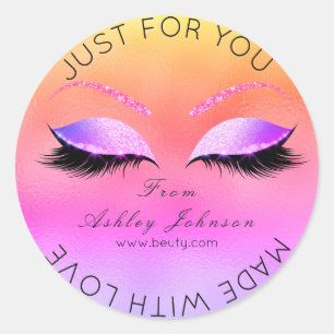 Made By Glitter Lashes Beauty Bright Pink Makeup Classic Round Sticker