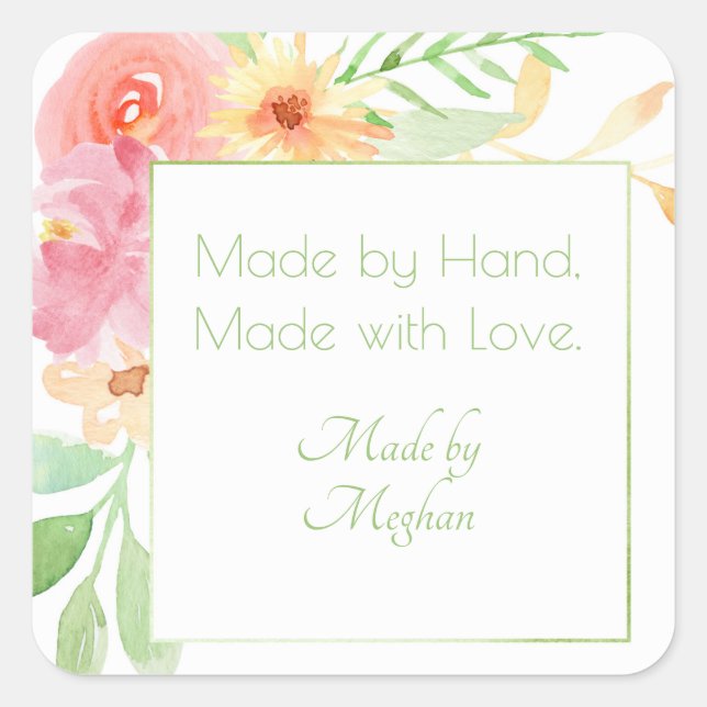 Made by Hand Floral Frame Sticker (Front)