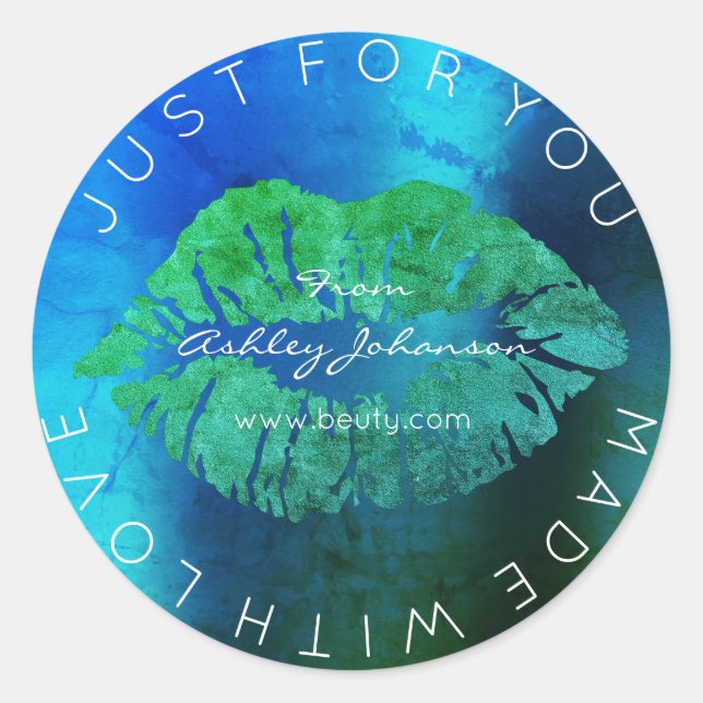 Made Custom Name Tropical Blu Lipstick Makeup Lips Classic Round Sticker (Front)