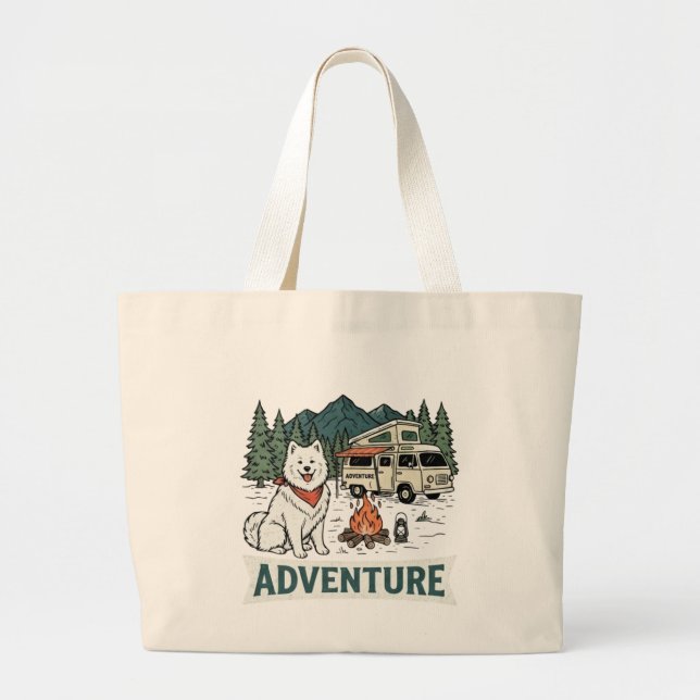 Made For Adventure Samoyed Dog Large Tote Bag (Front)