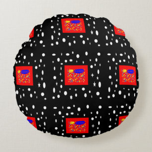 MADE FOR KAREN RED AND BLACK WHITE NAMED ROUND CUSHION