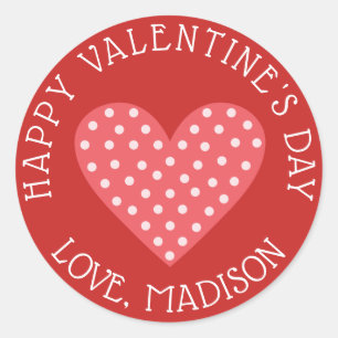 Made For You On Valentine's Day   Pink Polka Heart Classic Round Sticker