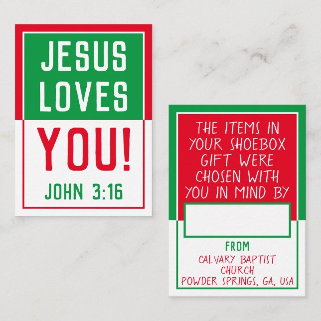 'Made For You' Shoebox Card - Calvary Baptist (Front/Back)