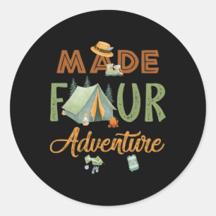 Made Four Adventure 4th Birthday Camping Themed Pa Classic Round Sticker