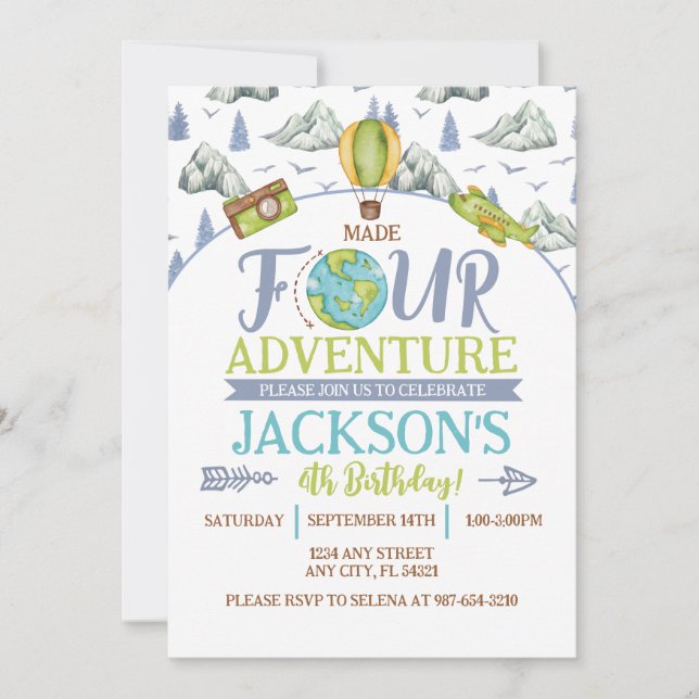 Made Four Adventure 4th Birthday Invitation (Front)