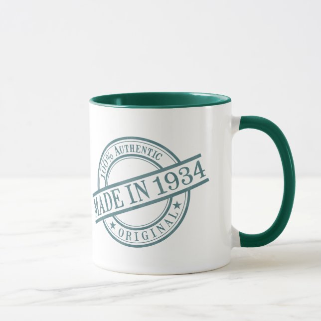 Made in 1934 Birth Year Green Round Rubber Stamp Mug (Right)