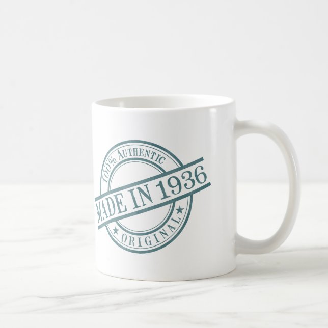 Made in 1936 Green Round Rubber Stamp Birth Year Coffee Mug (Right)