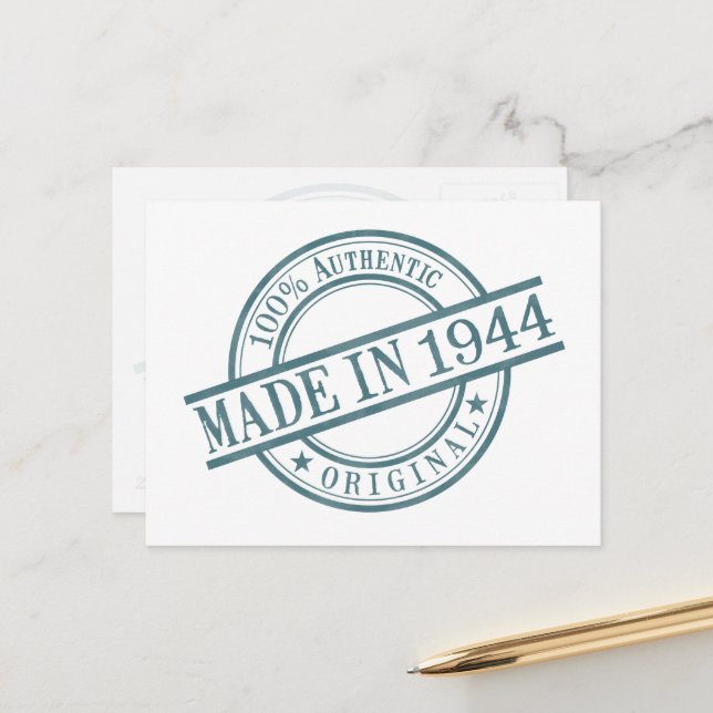 Made in 1944 Birth Year Round Rubber Stamp Logo Postcard (Front/Back In Situ)