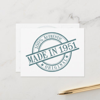 Made in 1951 Birth Year Round Rubber Stamp Logo Postcard