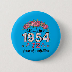 Made In 1954 Floral 72nd Birthday Gifts Women 72 6 Cm Round Badge