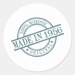 Made in 1956 Round Rubber Stamp Logo Birth Year Classic Round Sticker
