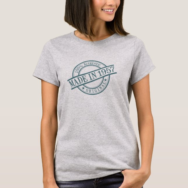 Made in 1957 Circular Rubber Stamp Logo Birth Year T-Shirt (Front)