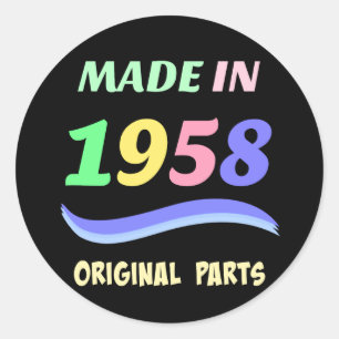 Made in 1958, colourful text design classic round sticker