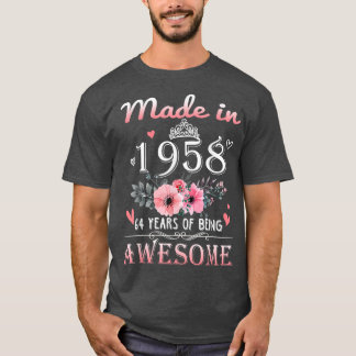 Made In 1958 Floral 64 Year Old 64th Birthday Gift T-Shirt