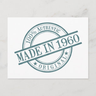 Made in 1960 Birth Year Round Rubber Stamp Logo Postcard