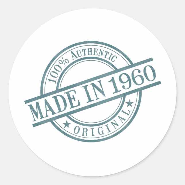 Made in 1960 Round Rubber Stamp Logo Birth Year Classic Round Sticker (Front)