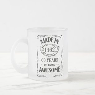 Made in 1962 60 years of being awesome 2022 bday frosted glass coffee mug
