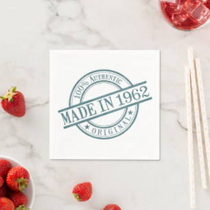 Made in 1962 Birth Year Round Rubber Stamp Logo Napkin