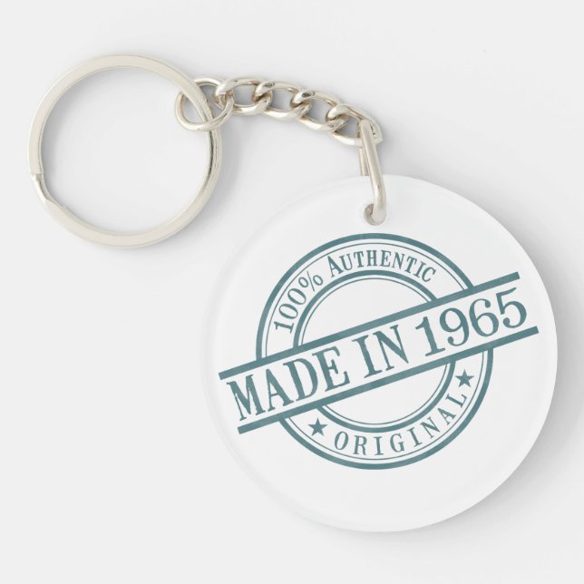 Made in 1965 Circular Stamp Style Logo Acrylic Key Ring (Front)