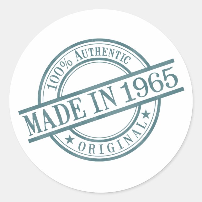 Made in 1965 Round Rubber Stamp Logo Birth Year Classic Round Sticker (Front)