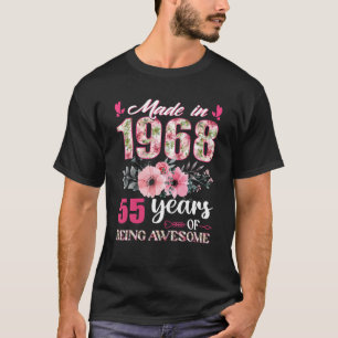 Made In 1968 Floral 55 Year Old 55Th Birthday Gift T-Shirt