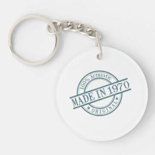 Made in 1970 Circular Stamp Style Logo Acrylic Key Ring