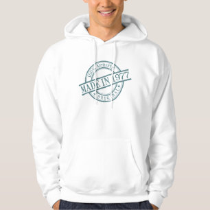 Made in 1977 Birth Year Green Round Rubber Stamp Hoodie