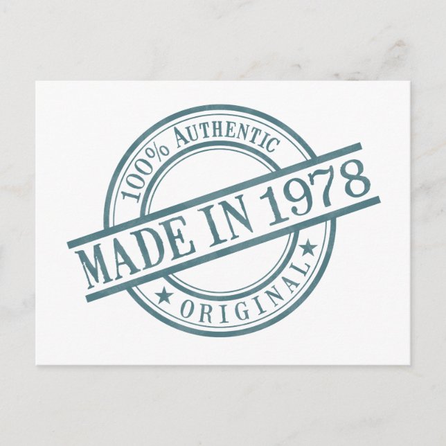 Made in 1978 Birth Year Round Rubber Stamp Logo Postcard (Front)