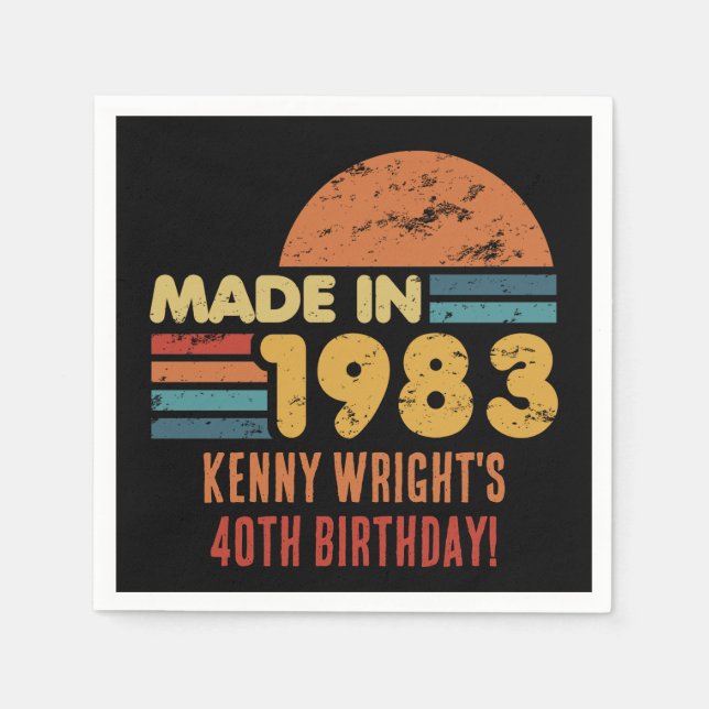 Made In 1983 40th Birthday Napkin (Front)