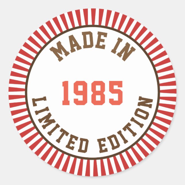 Made in 1985 classic round sticker (Front)