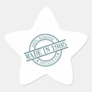 Made in 1985 Round Stamp Style Logo Star Sticker