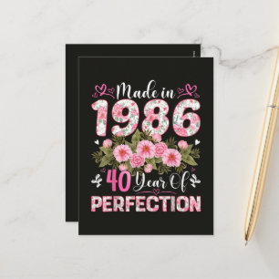 Made In 1986 Floral 40th Birthday Women Floral Holiday Postcard