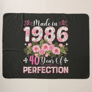 Made In 1986 Floral 40th Birthday Women Floral Sherpa Blanket