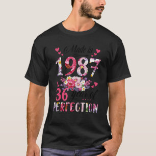 Made In 1987 Floral 36 Year Old 36th Birthday Wo T-Shirt