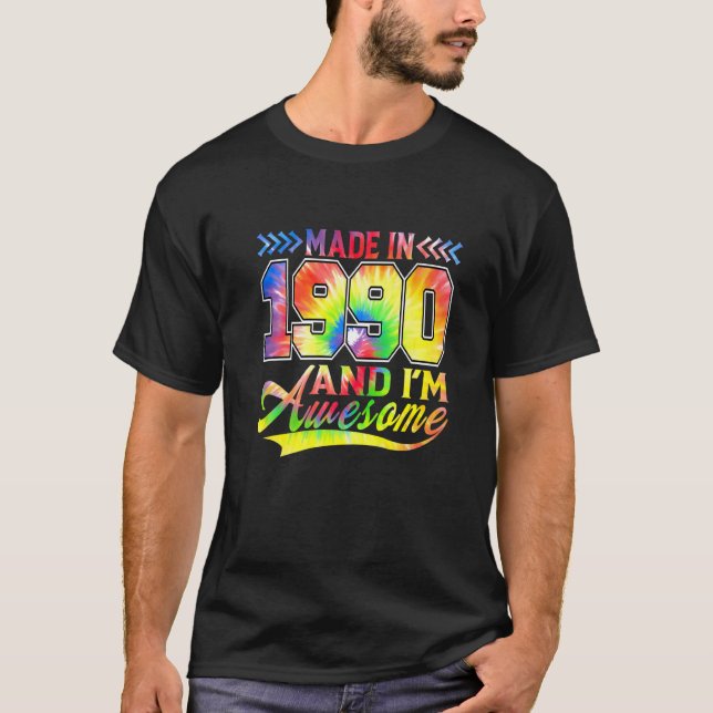 Made In 1990 And I'm Awesome Colour Spectrum Birth T-Shirt (Front)