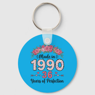 Made In 1990 Floral 36th Birthday Gifts Women 36 Key Ring